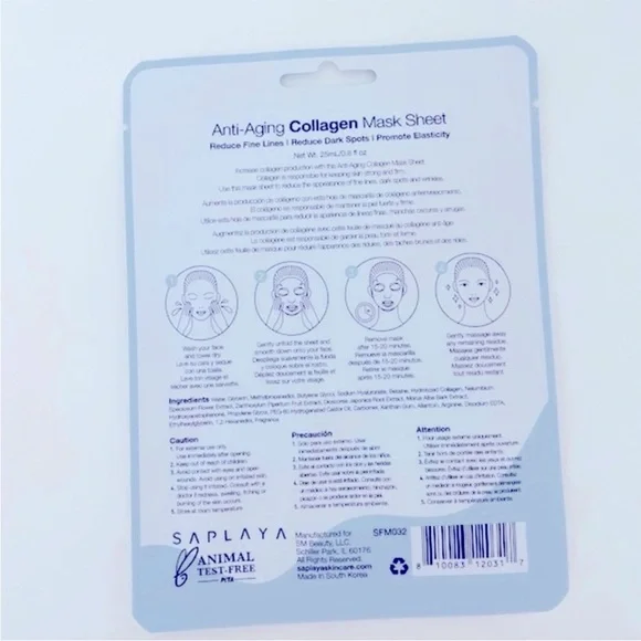 New 5/$18 SAPLAYA Anti-Aging Collagen Sheet Face Mask - Picture 3 of 3